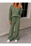 Women's long sleeve v-neck knit blouse and pants two-piece set - 2