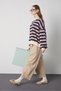 Women's Navy Blue Striped Crew Neck Oversize Sweatshirt 32096 - 7