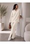 Women's Ribbed Collar and Side Zipper Cuffs Knitwear Set Ecru - 2