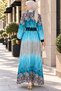 Blue Ethnic Pattern Maxi Hijab Dress - 2