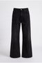 Women's Black High Waist Ribbed Detailed Lycra Wide Leg Denim Trousers