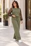 Women's Tulle Sleeve Detailed Double Suit Crew Neck Long Sleeve Blouse and Pants Viscose Two Yarns Relaxed Cut Bottom Top Suit - 3