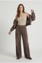 Women's Black High Waist Ribbed Detailed Lycra Wide Leg Denim Trousers - 6