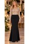 Sequin Detail V-Neck Beige/Black Classic Dress