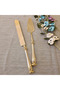 5-Piece Serving Set with Rimmed Gold Handles, Titanium - 4