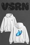 Blue Butterfly_3 Design Back Printed Oversize White Hooded Sweatshirt