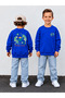 Boy's Crew Neck Sweatshirt Printed 3 Yarn Threaded Winter Comfortable Fit Cotton Sweatshirt