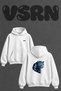 Blue Leopard Design Back Printed Oversize White Hooded Sweatshirt