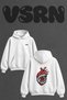 Heart Turbo Design Back Printed Oversize White Hooded Sweatshirt