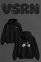 Scooter Design Back Printed Oversize Black Hooded Sweatshirt