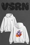Astronaut Rocket Design Back Printed Oversize White Hooded Sweatshirt