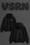 Dinosaur Skeletons Design Back Printed Oversize Black Hooded Sweatshirt