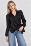 Shirt Collar Wrap-Around Satin Surface Blouse Lgk0010 Black - 5