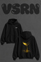 Gold Whale Tail Design Back Printed Oversize Black Hooded Sweatshirt