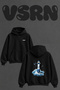 Lighthouse Waves Design Back Printed Oversize Black Hooded Sweatshirt