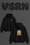 Tarot Moon Card Design Back Printed Oversize Black Hooded Sweatshirt