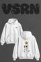 Astronaut Saturn Dunk Design Back Printed Oversize White Hooded Sweatshirt