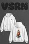 Lighthouse Octopus Design Back Printed Oversize White Hooded Sweatshirt