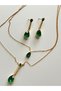 Anti-Tarnish Steel 2-Piece Green Drop Necklace - 3