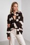 Scarf with Glitter Stripes Oversized Knitwear Cardigan Lyy0155 Brown Bone - 2