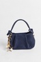 Women's Jasmine Navy Blue Suede Drawstring Knot Handle Mini Hand and Shoulder Bag with Star Accessories - 2