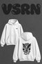 Angel Barbell Design Back Printed Oversize White Hooded Sweatshirt