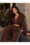 Women's stone print detailed zippered crop sweatshirt and wide leg tracksuit set - 2