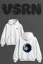 Blue Flame Dragon Design Back Printed Oversize White Hooded Sweatshirt