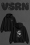 Shark Anchor Ship Design Back Printed Oversize Black Hooded Sweatshirt