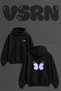 Lilac Butterfly Design Back Printed Oversize Black Hooded Sweatshirt