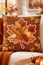 Set of 4 Autumn-Themed Throw Pillow Covers – 3D Embroidery Look with Maple Leaf, Squirrel, and Acorn Patterns 43X43 cm – (Double-Sided) - 3