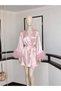 Stanli Powdered Satin Dressing Gown with Feather Sleeves - 2