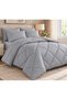 King Comforter Set 3 Pieces | Soft Microfiber Fabric with Polyester Filling | Striped Design | 220 x 240 cm Comforter with 2 Pillow Covers 50 x 75 cm | Grey