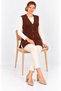 Plus Size Brown Hair Braid Patterned V-Neck Buttoned Pocketed Long Stylish Mother's Knitwear Vest - 8