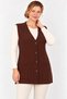 Plus Size Brown Hair Braid Patterned V-Neck Buttoned Pocketed Long Stylish Mother's Knitwear Vest - 6