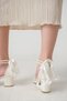Pearl Lace Women's Lace and Pearl Detailed Pointed Toe Thick Heeled Ribbon Tied Wedding Wedding Bridal Shoes 6 cm - 3
