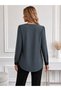 Women's Long Sleeve Crew Neck Imported Crepe Blouse with Leather Detail on the Sleeves - 3