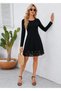 Women's long sleeve crew neck cropped crepe dress with laser cut hem detail - imported - 2