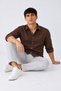 Men's Classic Collar Long Sleeve Buttoned Brown Shirt - 2