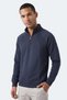 Mavon I Men's Stand Collar Zippered Navy Blue Sweatshirt - 7