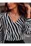 Women's long sleeve v-neck patterned dubai blouse - 4