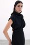 Button Detailed Draped Black Midi Dress - 8