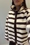 Premium Striped Zippered Fleece Cardigan - Ecru-Brown - 3
