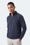 Mavon I Men's Stand Collar Zippered Navy Blue Sweatshirt - 5