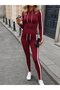 Women's long sleeve hooded lace-up ruffle trim diving blouse and leggings two-piece set