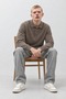 Men's Polo Collar Buttoned Long Sleeve Brown Sweater - 4