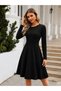 Women's long sleeve crew neck cropped crepe dress - imported - 2
