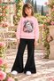 Winter, Spring, and Autumn Girls' Black Spanish Flared Bottoms and Pink Sweat Top