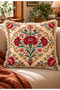 Maison Fleur Royale Premium Fringed 4-Piece Throw Pillow Cover Set |   Burgundy Pink Vintage Floral Pattern |   Romantic Stylish Living Room Decor - 6