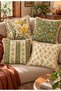 Maison Aurelia Premium Fringed 4-Piece Throw Pillow Cover Set |   Sage Green Cream Yellow Floral Pattern |   Vintage Botanical Stylish Living Room Decor